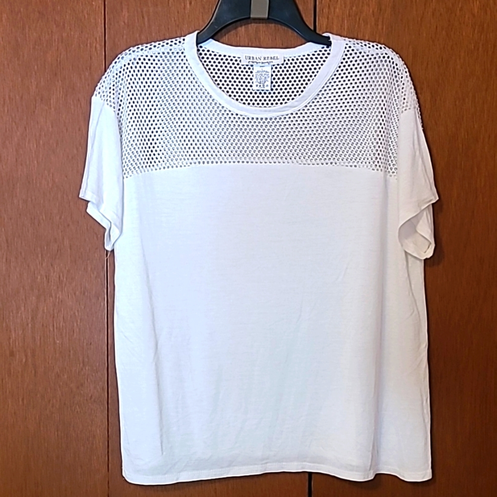 Urban Rebel white mesh topped tee shirt L